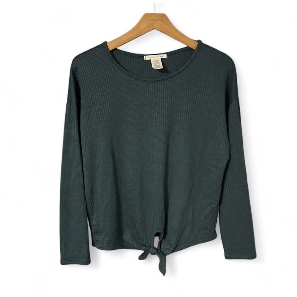 Caution to the Wind Women's Small Green Pullover Sweater Long Sleeve Tie Hem